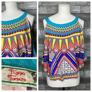Flying Tomato Aztec Print Hankerchief Flowy Tank‎ Top S